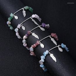 Link Chain 5 Styles Bohemian Bracelet Set For Women Irregular Natural Gravel Leaves Retro Feathers Stone Beads Chains Bangle Boho Jewellery