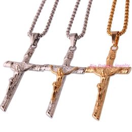 Pendant Necklaces Fashion Jesus Piece Crucifix Necklace Stainless Steel Yellow Gold Colour Chain For Men Gift Vintage Christian JewelryPendan