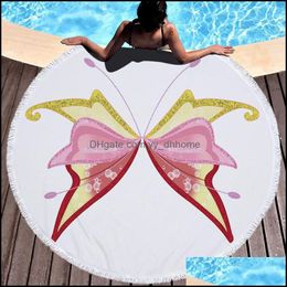 Towel Microfiber Polyester Round Beach Tassel Towels Fairy Wings Shower 1 Dhd3G