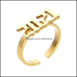 Band Rings Jewellery Stainless Steel Finger Fashion 2021 Birth Year Custom Number Ring Gold Sier Rose Colour Birthday Gift Drop Delivery 5Onep