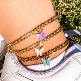 Anklets Figaro Chain Butterfly Anklet Acrylic Bijoux Femme Leg Bracelet Gold Tobilleras Fashion Jewelry Bridesmaid Gift Foot Link Marc22