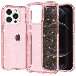 Transparent Shiny Hybrid TPU PC Glitter Phone Cases For iphone 14 13 12 11 Pro Max Xs Xr 6 6S 7 8 Plus Galaxy S22 S21 Plus Ultra Shockproof Cover