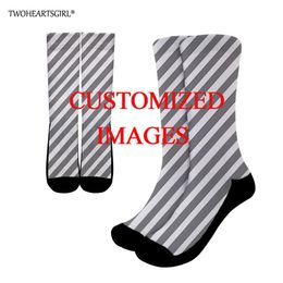 Twoheartsgirl 3D Print DIY Custom Design Men Women Socks Casual Sports Running Sock Drop Wholesalers 220706