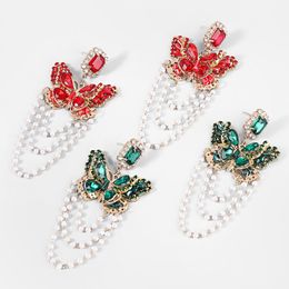 Fashion Rhinestone Imitation Pearl Butterfly Earrings Party Dangle Earrings Women's Elegant Jewellery