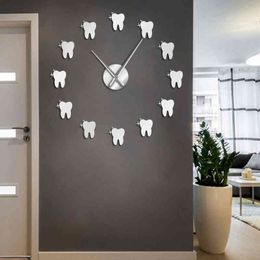 Contemporáneo Acrílico Espejo Efecto Diente 3D DIY Reloj de pared Dentista Dientes Dental Office Wall Art Deco Clock Gift para Doctor G220422