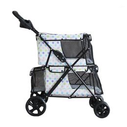 Dog Apparel K-STAR Portable Folding Double-layer Pet Stroller With Large Space Four-wheeled Double Strollers Sale Outdoor Travel