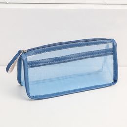 Pen Bag Zipper Mesh Bags Clear Pencil Case Organiser Cosmetics Makeup Travel Accessories