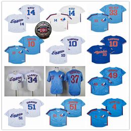 Montreal Expos Retro Baseball Jersey Stitched Blue and White Various Player Numbers (14 49 4 33 37 51 79)