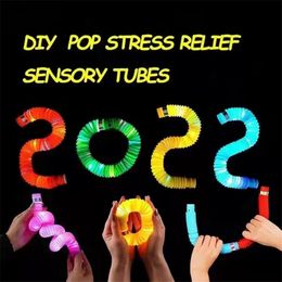 DIY Luminous Pop Novelty Lighting Tubes Fluorescent Colour Stretched Plastic Tube Corrugated Telescopic Tube Vent Decompression Toy Long Squishy