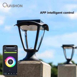 Smart App Control Solar Led Light Outdoor Pillar Lights Column Head Lamps Decorative Home Gate Column Wall Villa Courtyard Lamp J220531