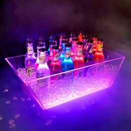 Rechargeable LED Ice Buckets clear Acrylic Barrel Luminous Bucket Nightclubs Light Up Champagne Beer