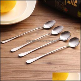 Scoops Stainless Steel Long Handle Spoon Coffee Latte Ice Cream Soda Sundae Cocktail Kitchen Spoons Drop Delivery 2021 Storage Organizatio
