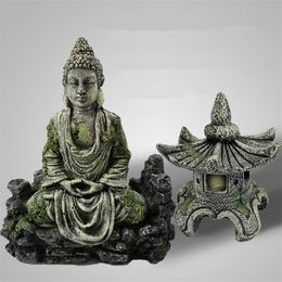 2 Style Decor Ancient Buddha Lighthouse Statue for Fish Tank Ornament rium Accessories Y200917