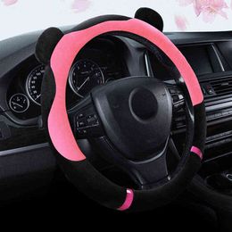 Funda Volante Coche Cute Car Accessories Interior Woman Plush Steering Wheel Cover For Girls Universal Cubre Volante Car Mujer J220808