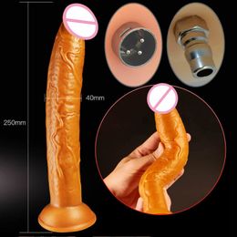 25*4cm sexy Machine Attachment Senior Soft Liquid Silicone Long Gold Dildo Suction Cup Anal Plug Penis Love Toys For Adult M07