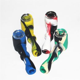 New Arrival Silicone Smoking Pipe Wholesale Spoon Glass Hand Pipe Mini Tobacco Pipes DHL