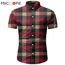 Red Plaid Shirt Men Summer Brand Classic Short Sleeve Dress Shirt Casual Button Down Office Workwear Chemise Homme M3XL 220527