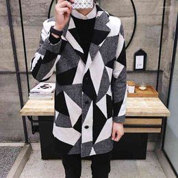 Men's Wool & Blends Wholesale- 2022 Winter England Style Fashion Color Blocked Plaid Coat Men Trench Sobretudo Size M-xl NDY201 T220810