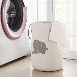 Storage bucket folding laundry basket cotton linen anti blue bottom elephant pattern sheets dirty clothes storage box L0508 LJ200821