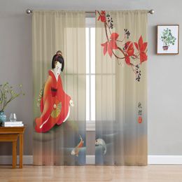 Curtain & Drapes Japanese Geisha Carp Tulle Sheer Window Curtains For Living Room The Bedroom Modern Voile Organza DrapesCurtain CurtainCurt