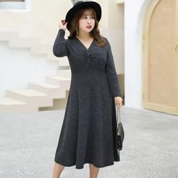 Casual Dresses Woman Knit Black Plus Size Full Sleeve Lady Party Elegant Fashion Dress Oversized Spring 4XL Female