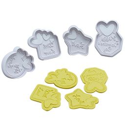 Baking Moulds 4Pcs DIY Valentines Day Cartoon Biscuit Mould Cookie Cutter 3D Chocolates Cake Mould ABS Kitchen Wedding Decorating ToolsBaking