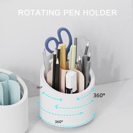 Plastic 360° Rotating Pencil Cases Pen Holder Office Desktop Round Multifunctional Storage Tube Makeup Brush Debris Shelf Home Tools LT0176