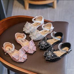 Summer Girls Sandals Pauli di moda Rhinestone Bow Princess Scarpe per bambina Sandalo piatto Tacco piatto Sandalo 21-36 1156 E3