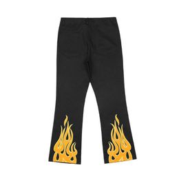 black flame Australia - Men's Jeans Arrival Yellow Flame Print Straight Men Baggy Pants Black Cotton Hip Hop Oversize Denim Trousers Pantalon HommeMen's