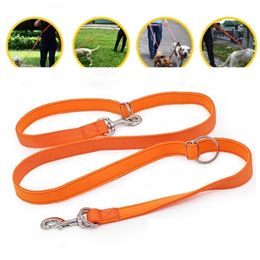 Diving cloth Padded Dog Leash Double Head two dog Leashes P chain Collar Adjustable Long Short rope running Training Leads Y200515