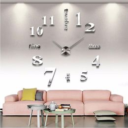 Large Wall Clock 3D Modern Design Silent Big Digital Acrylic Mirror Self Adhesive Sticker For Living Room Decoration