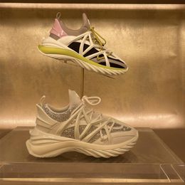 Luxury Brand Sneaker Femmes Chaussures décontractées Cosmos / F White et ballet Rose en cuir en cuir Néoprène Low Trainers Véritable cristaux en cuir 35-44