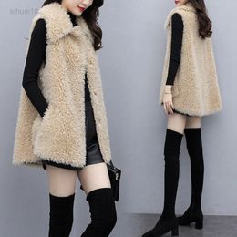 Faux Fur Vest Women Luxuy Fashion Loose Sleeveless Jacket Solid Long Femme Vests Korean Style Woman Parka Red Black L220725
