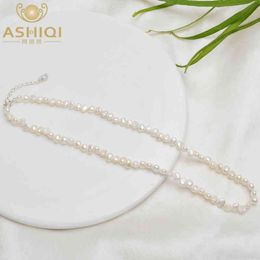 Ashiqi Natural Freshwater Pearl Choker Necklace Baroque Jewellery for Women Wedding 925 Silver Clasp Wholesale 2022 Trend