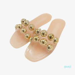 Women Sandals Fashion Pearl Design Elegant Flat Slippers Well Version Low Heel Ladies Flip Flop Casual Shoes