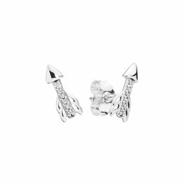 Sparkling Arrow Stud Earrings for Pandora 925 Sterling Silver CZ diamond Womens love earrings with Original box set