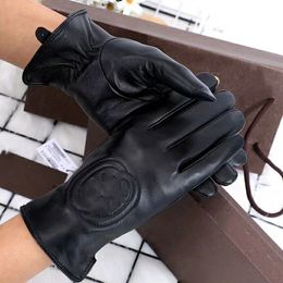 High quality brand designer leather gloves and wool touch screen rabbit hair cold resistant warm sheepskin fingers no box