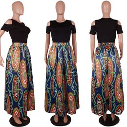 Women African Printed Maxi Skirt Flared Skirt A Line Long Skirts with Pockets Womens Female Clothes Clothing