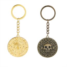 Vintage Round Skull Gold Color Metal Letter Key Chain Rings for Men Women Car Keys Ring Pendant Friend Gift Wholesale