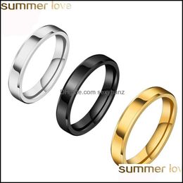 Band Rings Jewelry 4Mm 6Mm 8Mm Stainless Steel For Men Women High Polished Edges Engagement Ring Black Gold Color Fit Size 5-12 Drop Deliver