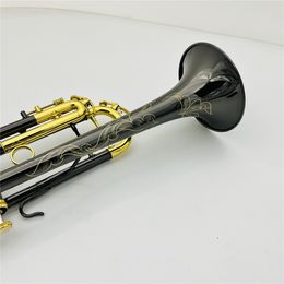 Bb Tune Trumpet Black Nickel Plated Brass Carved Body Brass Instruments With Case Accessories