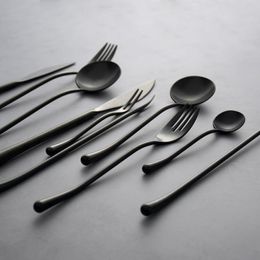 Flatware Sets Japanese Black Retro Cutlery Set 304 Stainless Steel Western Steak Knife Fork Spoon Coffee Desser Fruit ForkFlatware