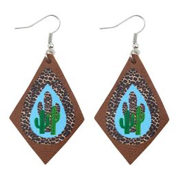 Dangle & Chandelier Leopard Cactus Print Brown Leather Kite Drop Earrings For Women 2022 Designer Jewelry WholesaleDangle
