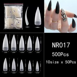 nail claws UK - False Nails 500pcs opp Stiletto Claw Nail Tips Pointy Sharp Artificial Fake Press On Half Cover Long Clear NaturalFalse