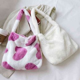 Evening Bags Fluffy Plush for Women Female Handbags Large Capacity Tote Ladies Shoulder Messenger Bag Simple Animal Printed Cheap 220630