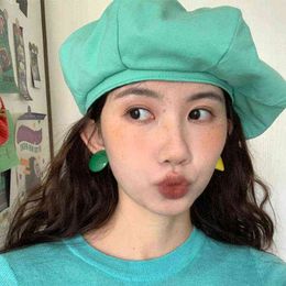 Japan Style More Green Large Version Cloud Beret Hat Octagonal Hat Blogger Recommend Candy Colour Summer Beret Painter Hat J220722