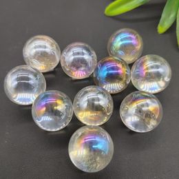 chakra balls UK - Decorative Objects & Figurines 10pcs Natural Rainbow Crystal Ball Clear Quartz Sphere Aura Angel Chakra Electroplated Orb Minerals Healing M