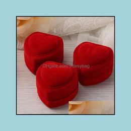 heart shaped boxes wholesale packaging UK - Jewelry Gift And Retail Boxes Flocking Heart Shaped Ring Box For Women Weddding Engagement Valentines Day Drop Delivery 2021 Packaging Dis