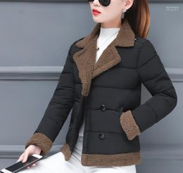 Women's Teddy Hair Short Coat Jacket Fashion Lapel Stitching Double-breasted Oblique Pocket Cotton Clothing Keep Warm Feminine Kare22