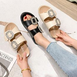 Slippers Rhinestone Crystal Buckle Women Brand Designer Double Flip Flops Female Platform Slides Sandals Big Size 43Slippers